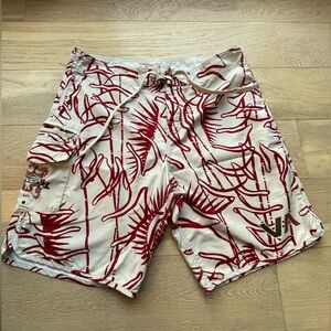 RVCA Men’s Board Shorts Swim Red Cream Size 33